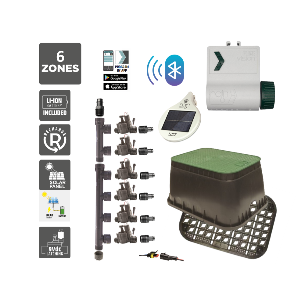 6 Zone Smart Valve Box Kit with Rain Pure Vision Bluetooth Controller