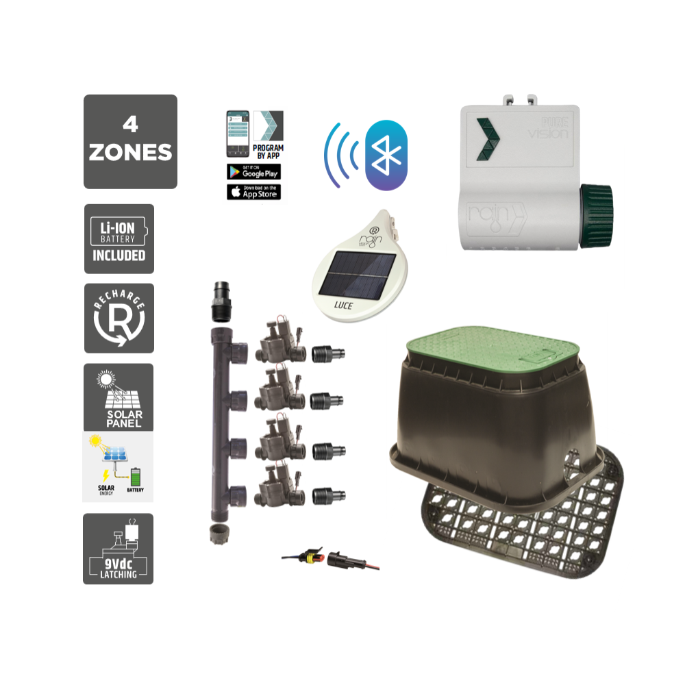 4 Zone Smart Valve Box Kit with Rain Pure Vision Bluetooth Controller