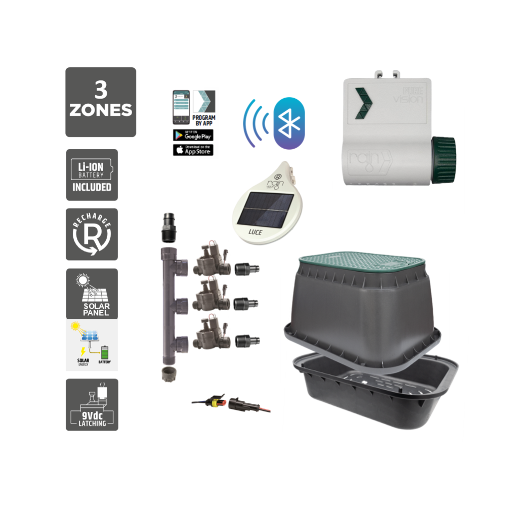 3 Zone Smart Valve Box Kit with Rain Pure Vision Bluetooth Controller
