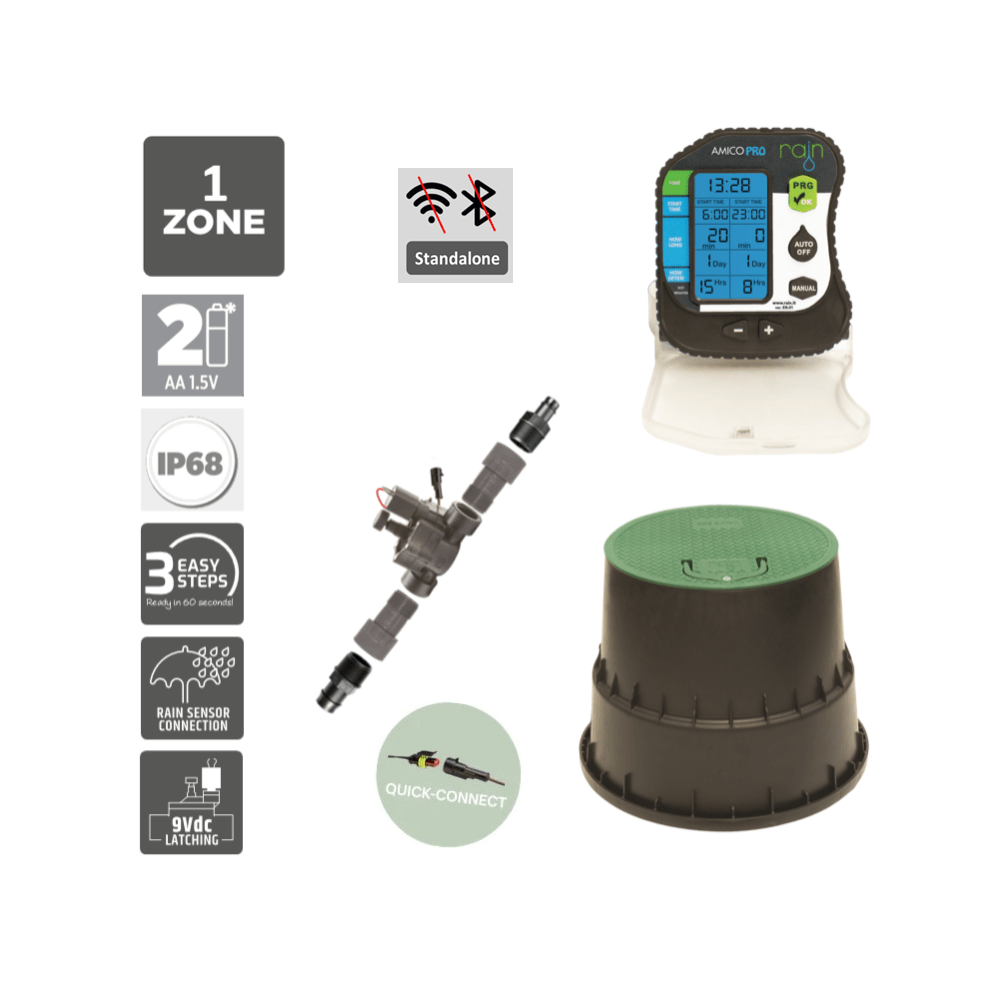 1 Zone Smart Valve Box Kit with Rain Amico Pro Controller - Irrigation Easy
