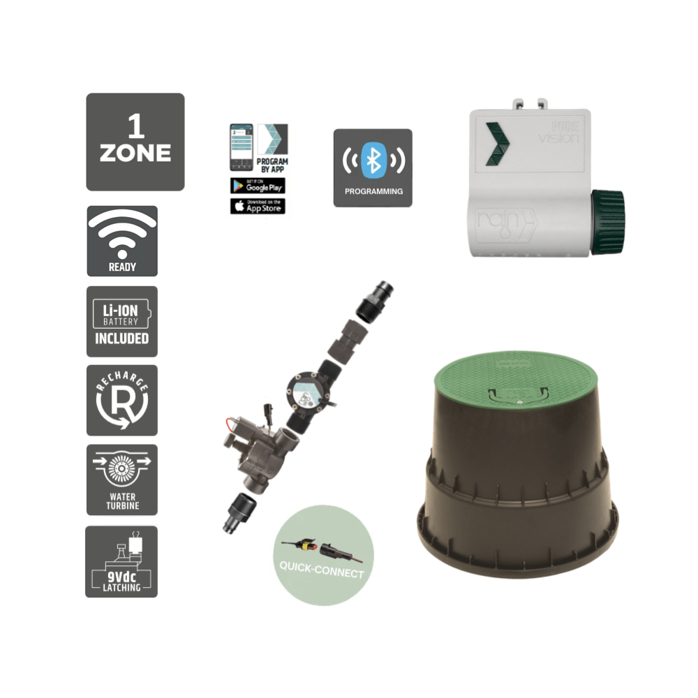 1 Zone Smart Valve Box Kit with Rain Pure Vision Bluetooth Controller - Irrigation Easy