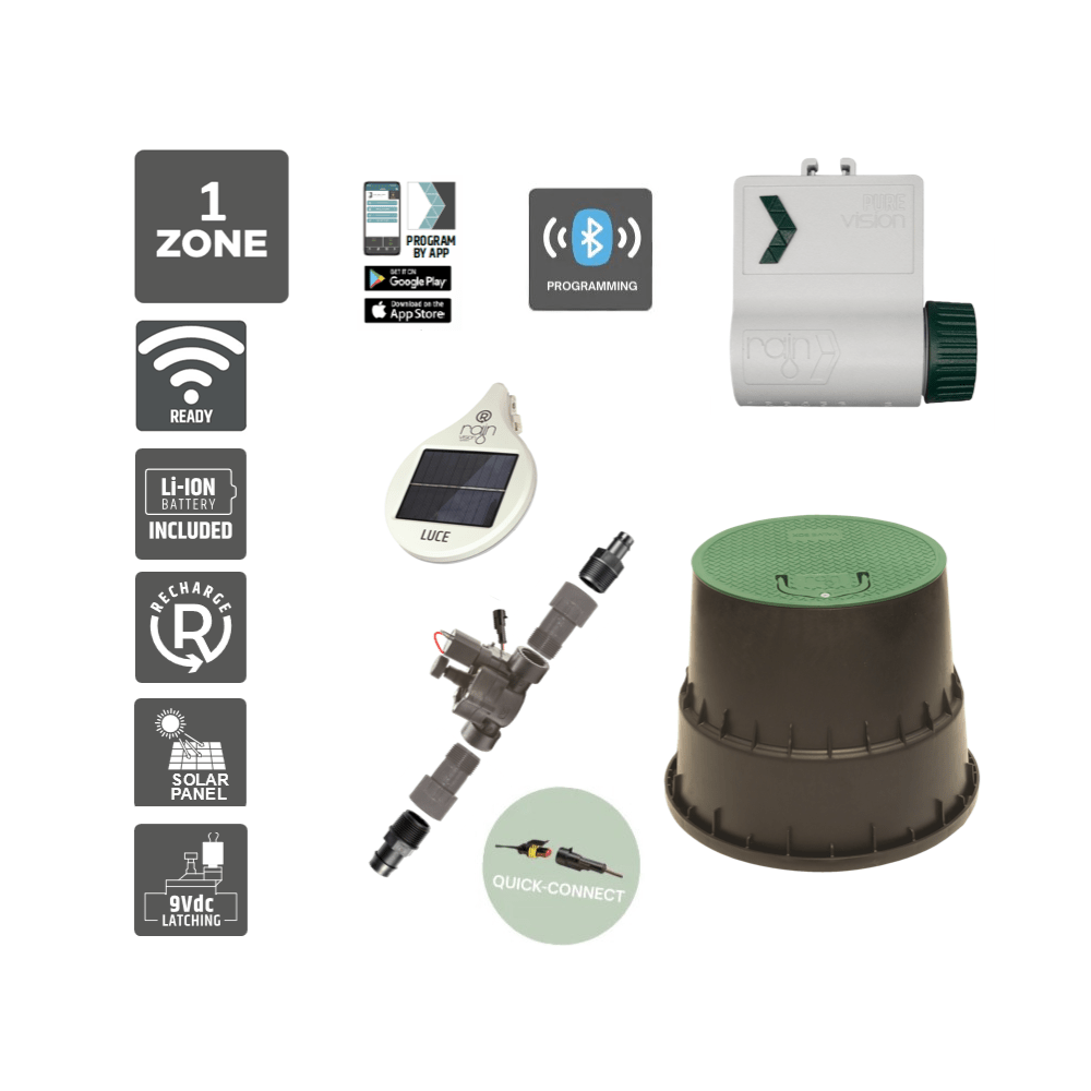 1 Zone Smart Valve Box Kit with Rain Pure Vision Bluetooth Controller - Irrigation Easy
