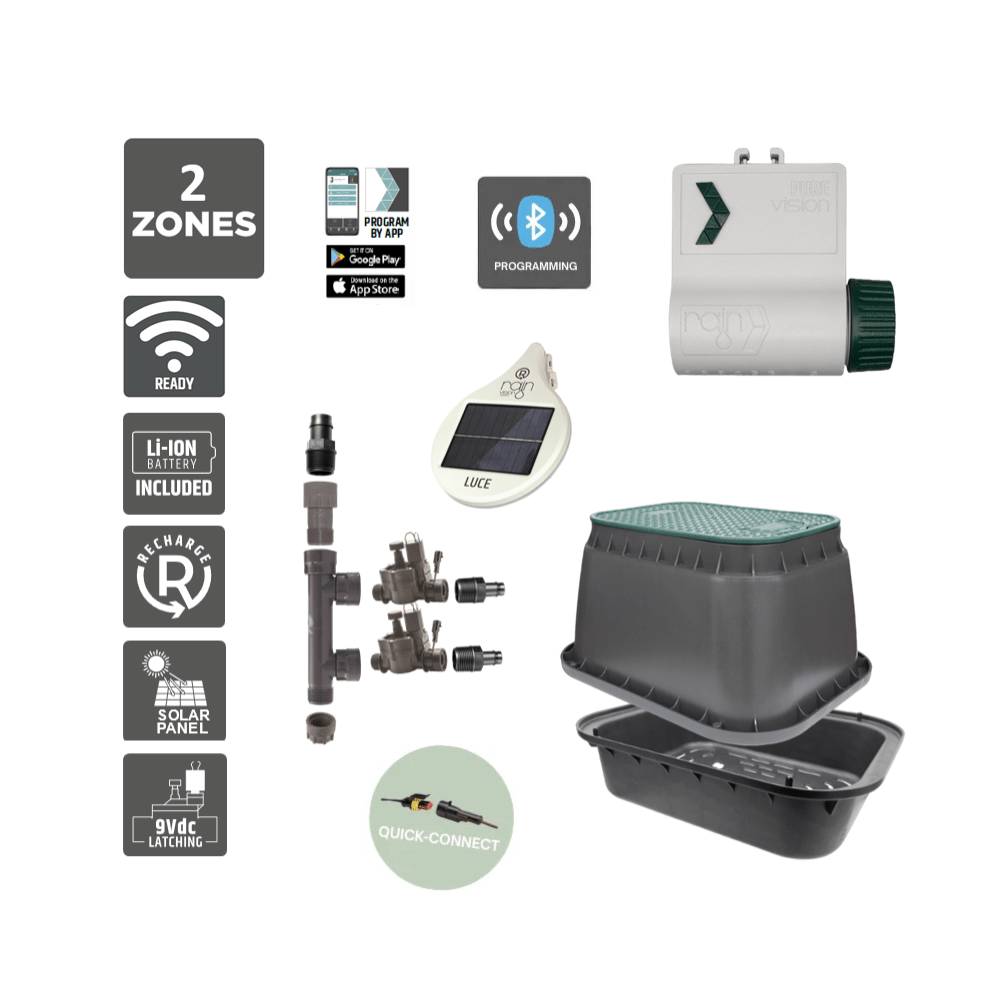 2 Zone Smart Valve Box Kit with Rain Pure Vision Bluetooth Controller - Irrigation Easy