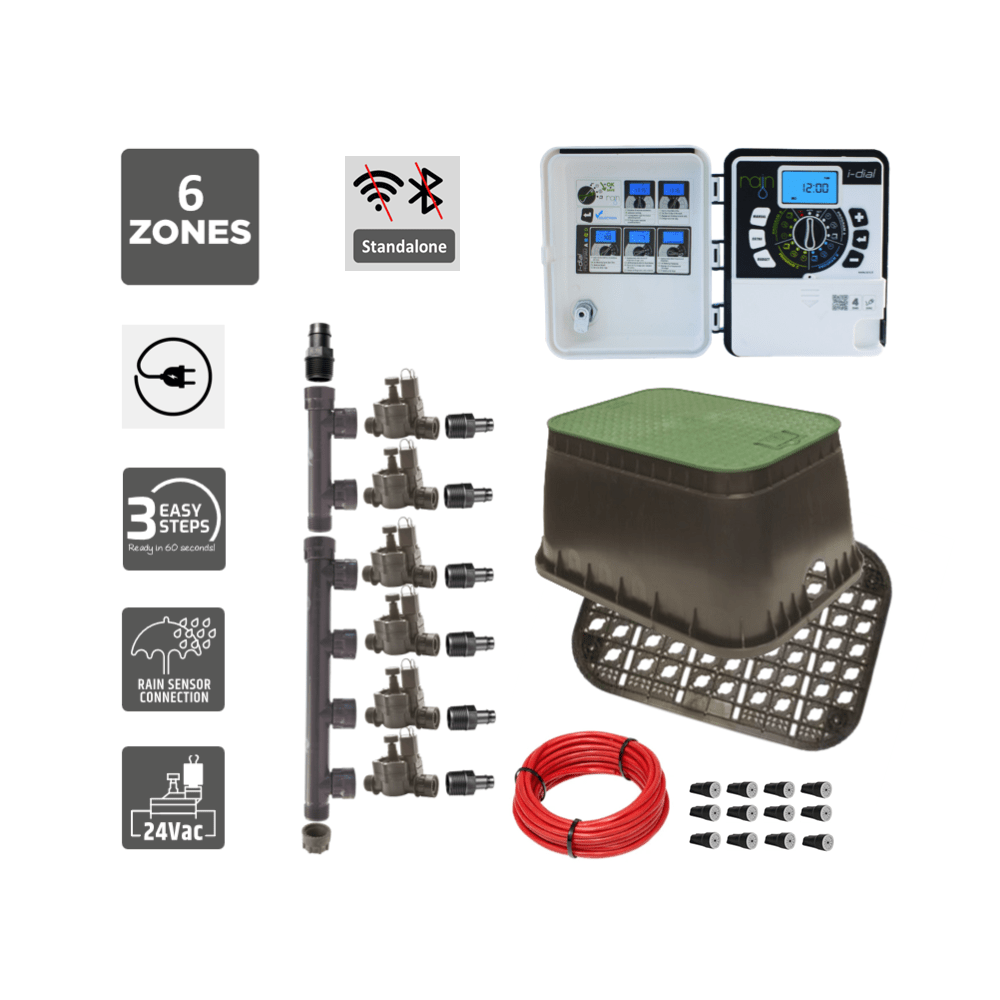 6 Zone Smart Valve Box Kit with Rain I - Dial Controller - Irrigation Easy