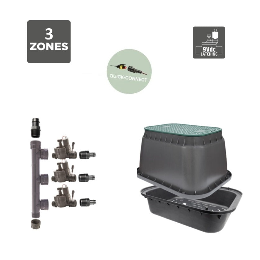 Rain 3 Zone Valve Box Kit - 9VDC Valves