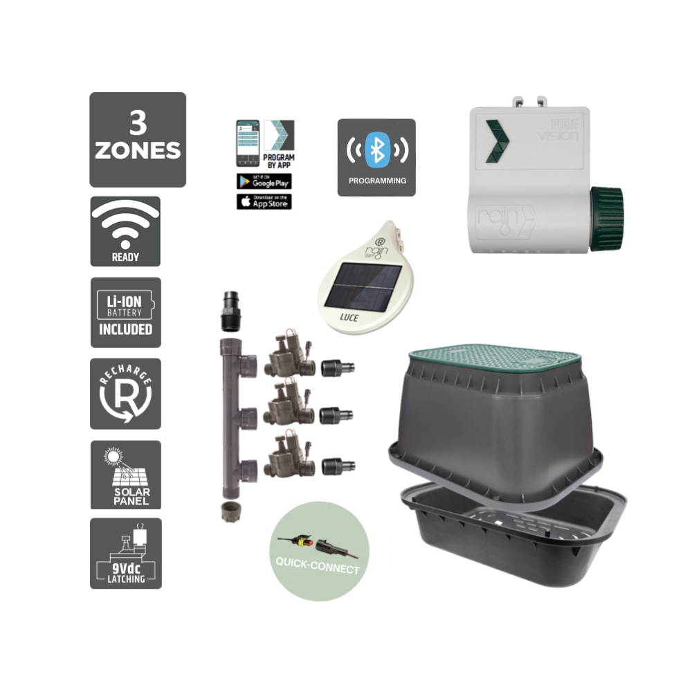 3 Zone Smart Valve Box Kit with Rain Pure Vision Bluetooth Controller