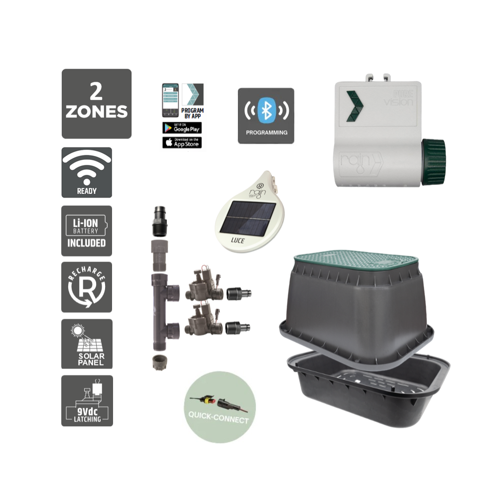 2 Zone Smart Valve Box Kit with Rain Pure Vision Bluetooth Controller