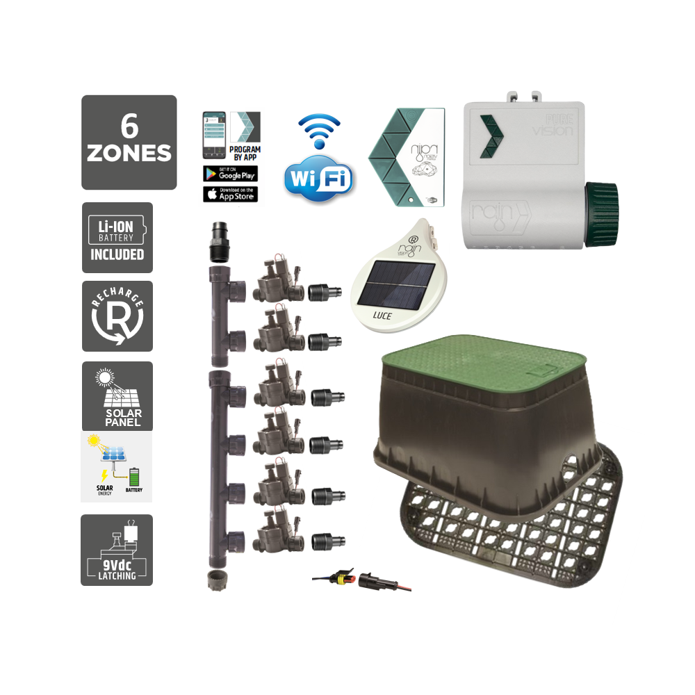 6 Zone Smart Valve Box Kit with Rain Pure Vision Wifi Controller