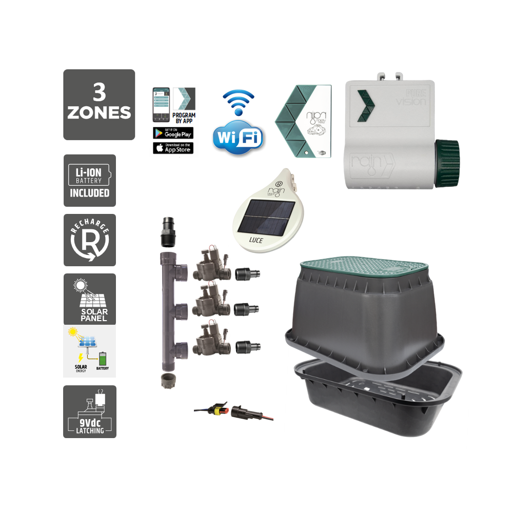 3 Zones Smart Valve Box Kit with Rain Pure Vision Wifi Controller