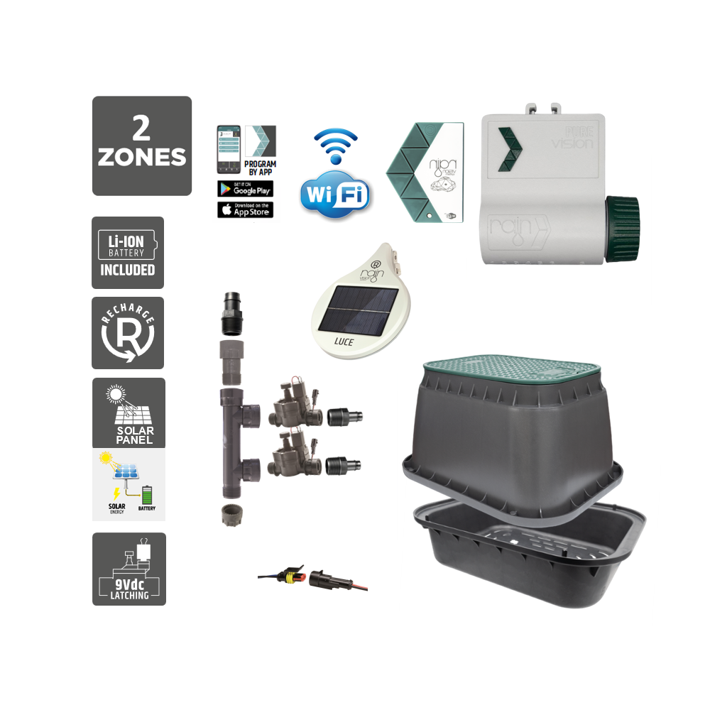 2 Zone Smart Valve Box Kit with Rain Pure Vision Wifi Controller