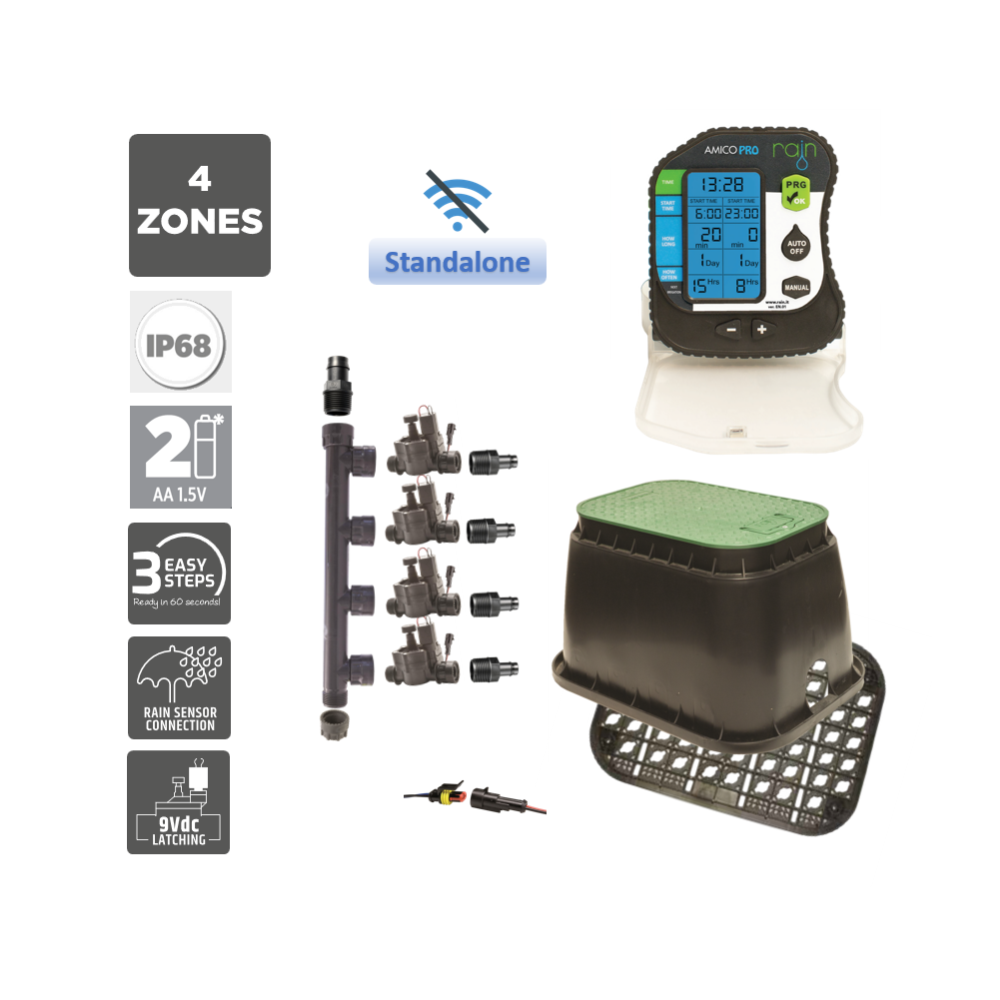 4 Zone Smart Valve Box Kit with Rain Amico Pro Controller