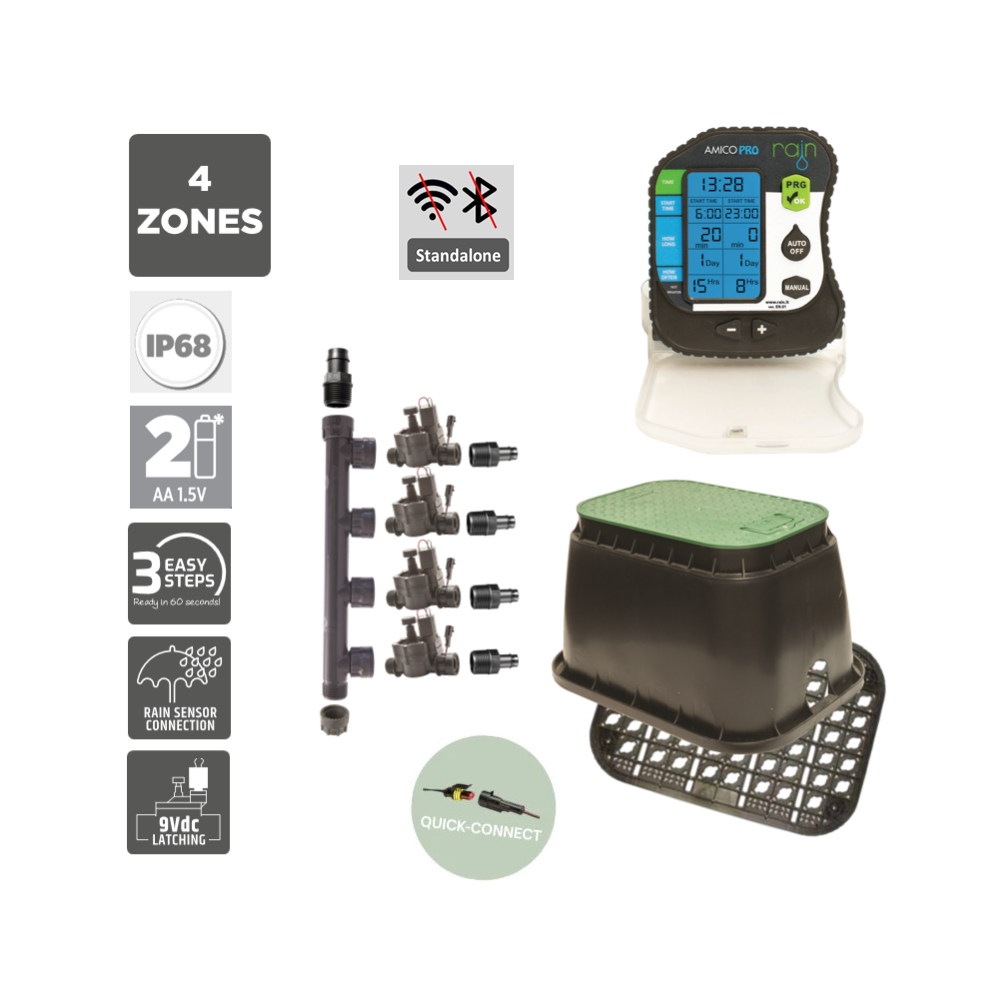 4 Zone Smart Valve Box Kit with Rain Amico Pro Controller