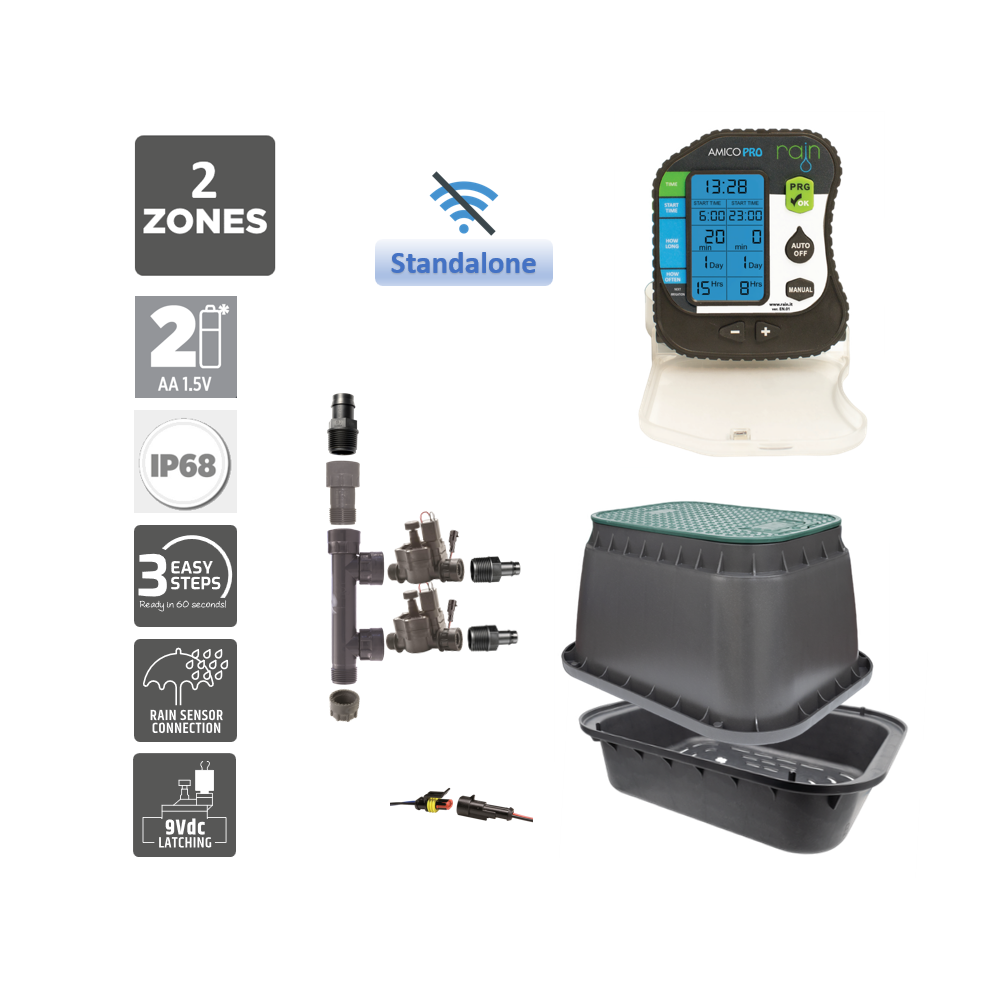 2 Zone Smart Valve Box Kit with Rain Amico Pro Controller