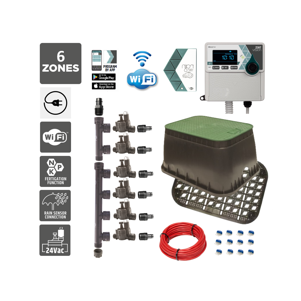 6 Zone Smart Valve Box Kit with Rain Zenit Wifi Controller