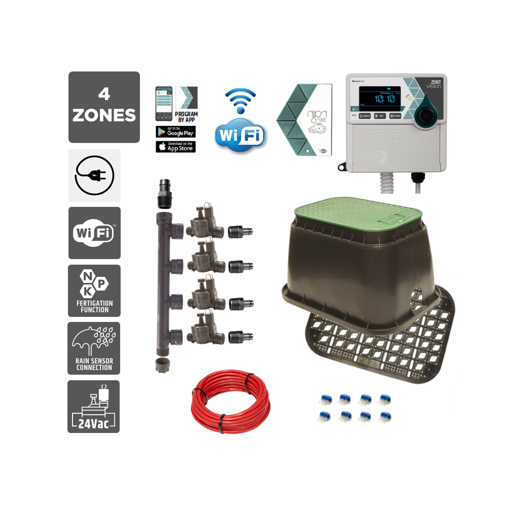 4 Zone Smart Valve Box Kit with Rain Zenit Wifi Controller