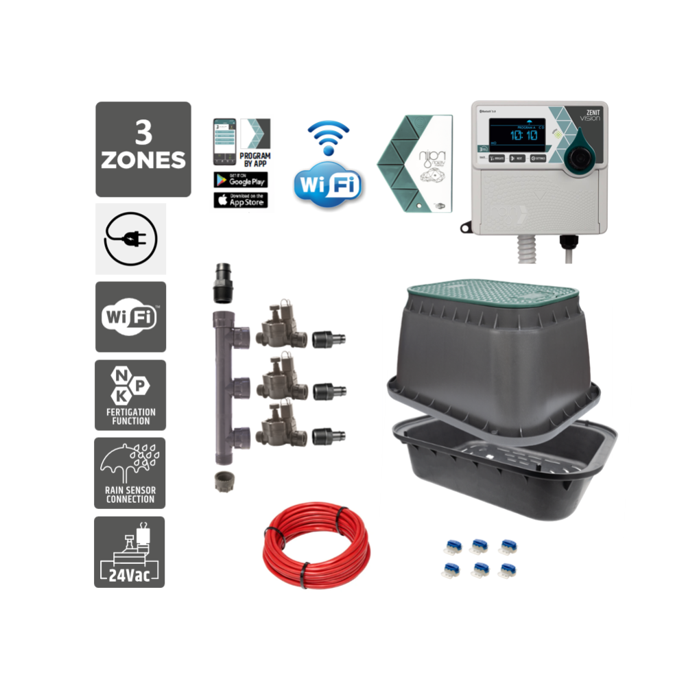 3 Zone Smart Valve Box Kit with Rain Zenit Wifi Controller