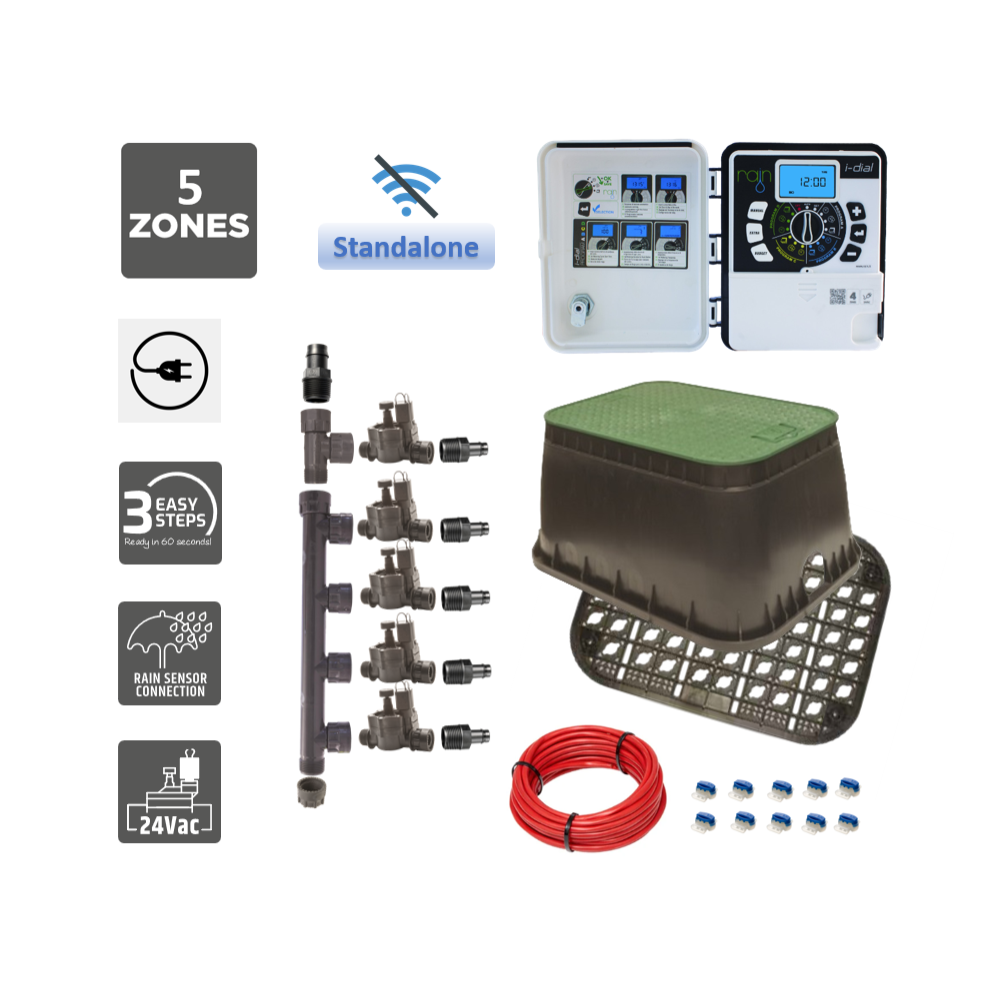 5 Zone Smart Valve Box Kit with Rain I-Dial Controller