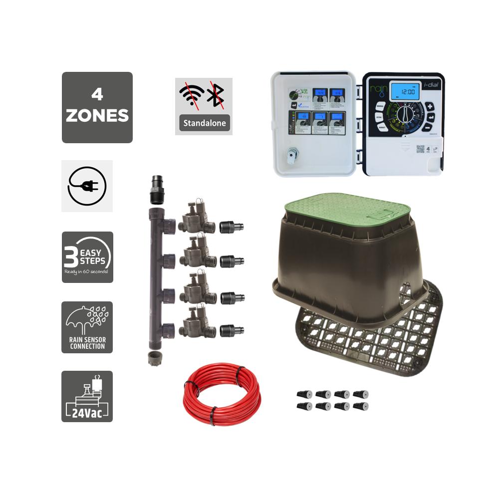 4 Zone Smart Valve Box Kit with Rain I-Dial Controller