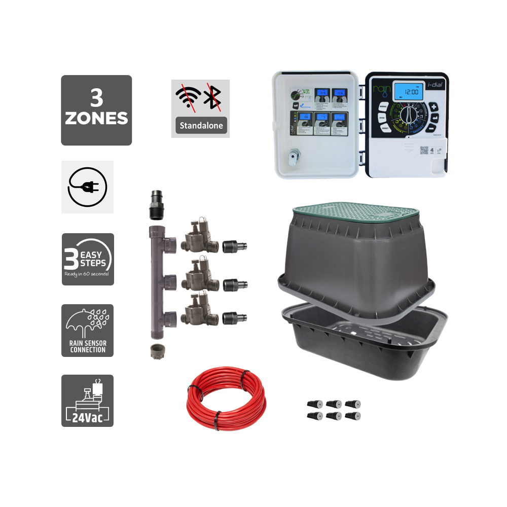 3 Zone Smart Valve Box Kit with Rain I-Dial Controller