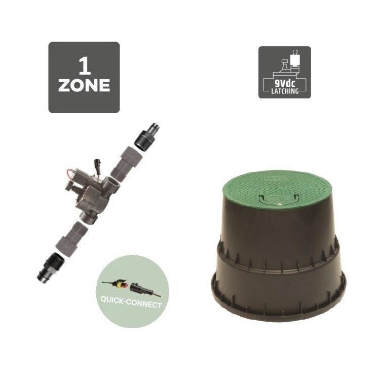 Rain 1 Zone Irrigation Valve Box Kit - 9VDC Valve - Irrigation Easy
