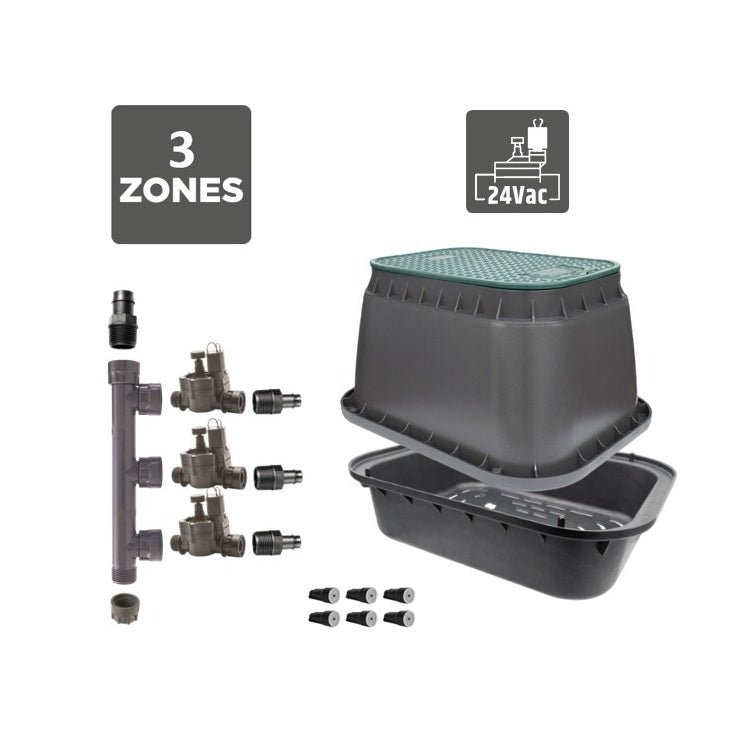 Rain 3 Zone Valve Box Kit - 24VAC Valves - Irrigation Easy