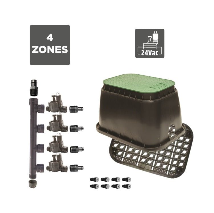 Rain 4 Zone Valve Box Kit - 24VAC Valves - Irrigation Easy