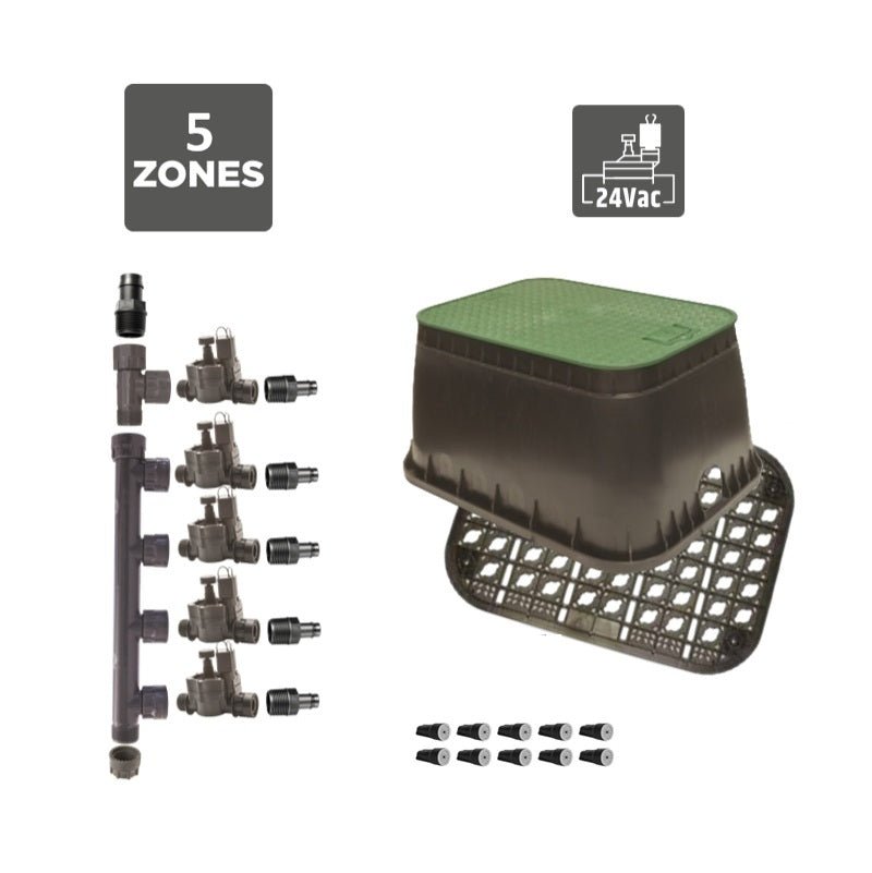Rain 5 Zone Valve Box Kit - 24VAC Valves - Irrigation Easy