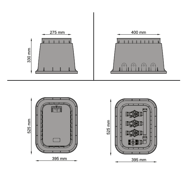 RAIN PZRM - 113 Standard Rectangular Valve Box ( 400mm Lid x 330mm Depth x 525mm Base ) - Irrigation Easy